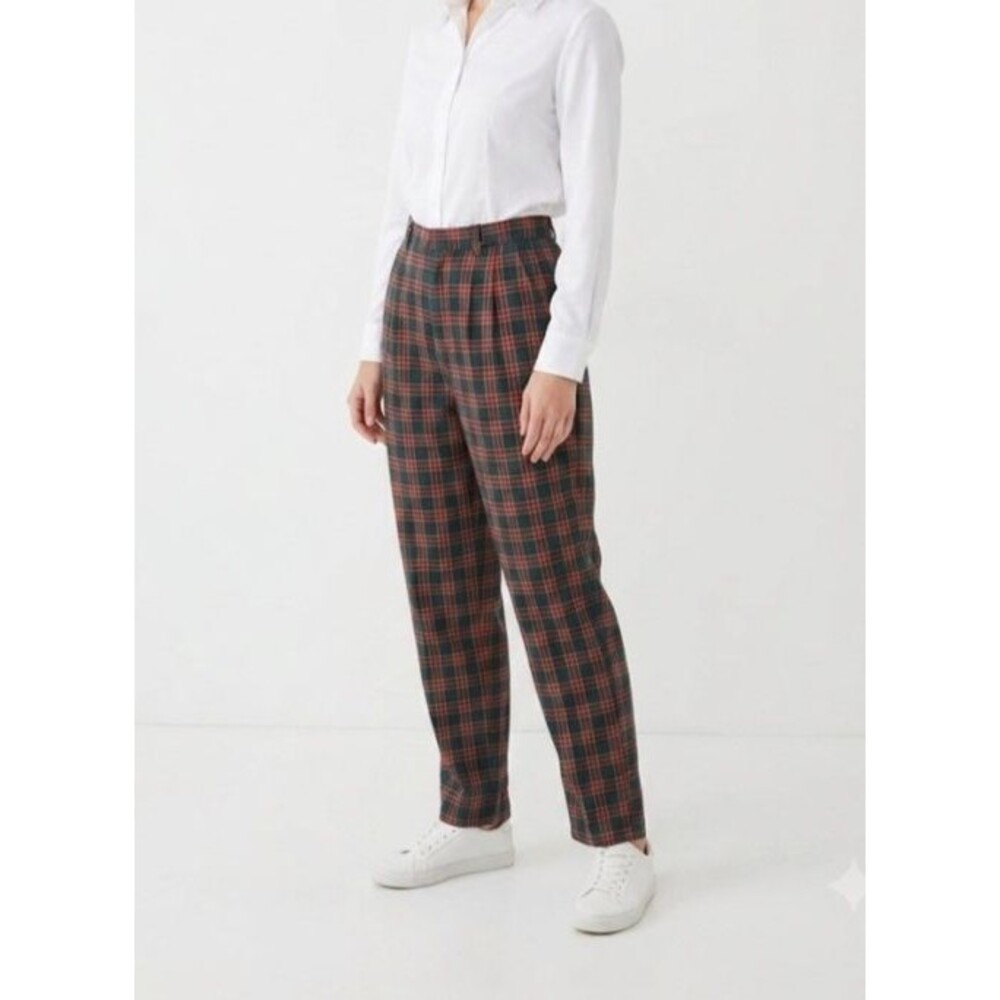 Vtg Y2K Pleated Red & Green Plaid Tartan Trousers Dark Academia Preppy Pants